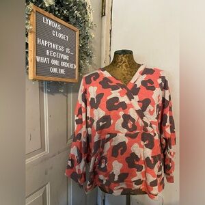 Anybody Coral and Grey Camo Sweatshirt with Kangaroo Pouch Size 1X